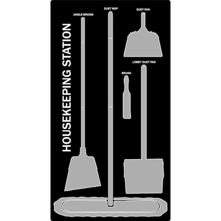 5S Supplies 5S Housekeeping Shadow Board Broom Station Version 4 - Black Board / Gray Shadows With Broom HSB-V4-BLACK/GRAY-KIT